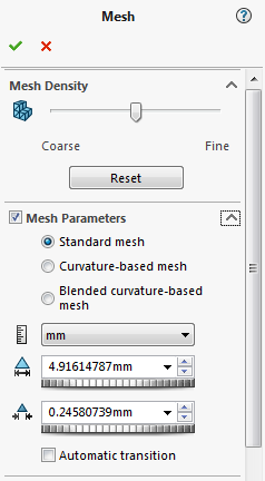 دستور create mesh برای ایجاد مش در جسم جهت تحلیل در سالیدورک